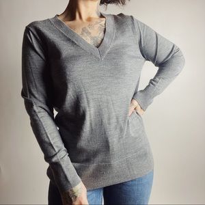 NEW J. JILL Merino Wool V-neck Sweater Gray Womens XS